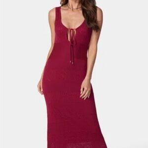 Juliette Crochet Bebe Maxi Dress in Deep Wine Red NWT